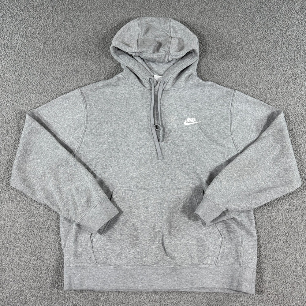Nike Hoodie Men's Medium Gray Fleece Sportswear Club Fleece Spellout Swoosh